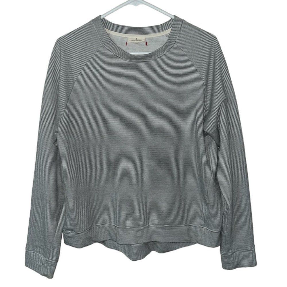 Thread & Supply Gray and White Striped Crewneck Sweatshirt Raglan Sleeves Medium